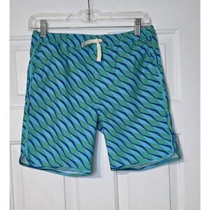 Fair Harbor Swim Trunks Boys XL Blue Geometric Board Shorts Drawstring Lined